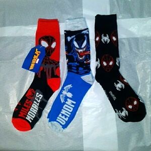 Marvel Venom & Spider Man Socks, Brand NEW 3pairs, Men size 6-12.